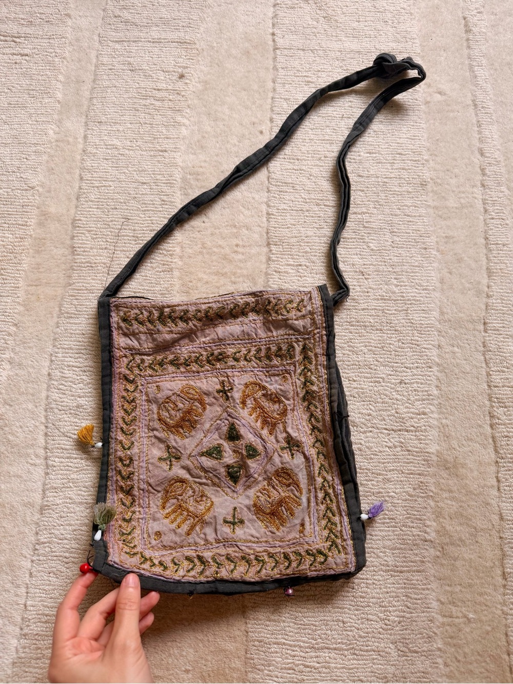 Hand-Embroidered Indian Elephant Crossbody Bag